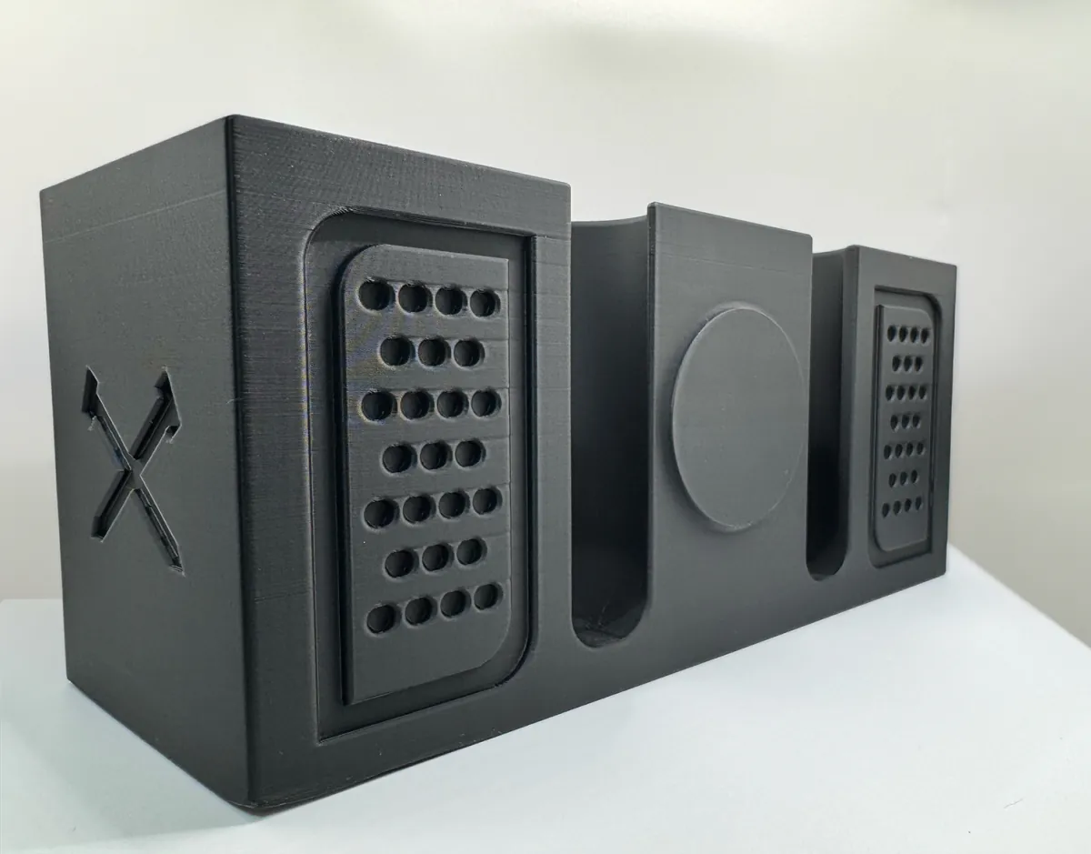GolfMate Pro golf cart organizer, three-quarter view showing the ball channels and vent panels